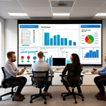 **

Prompt: A vibrant, modern office space with diverse team members collaborating around a large screen displaying data dashboards and growth charts, showcasing a successful startup environment.

**