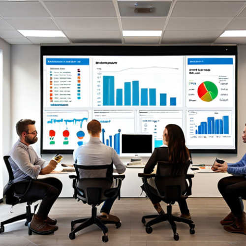 Home 14 **
Prompt: A vibrant, modern office space with diverse team members collaborating around a large screen displaying data dashboards and growth charts, showcasing a successful startup environment.
**