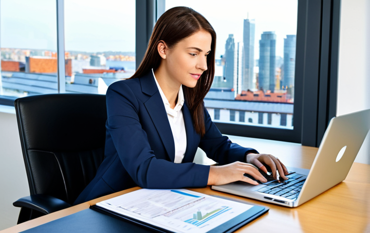 Businesswoman in Modern Office**
"A professional businesswoman in a modest business suit, sitting at a desk in a modern, bright office. She is reviewing financial documents and using a laptop. The office has large windows with a cityscape view. Fully clothed, appropriate attire, safe for work, perfect anatomy, natural proportions, professional photography, high quality, family-friendly."
**