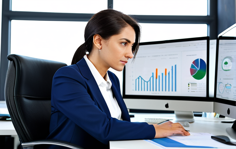 Businesswoman in Modern Office**
A professional businesswoman in a modest business suit, sitting at a desk in a modern office. She is analyzing KPIs on a dashboard. Fully clothed, appropriate attire, safe for work, perfect anatomy, natural proportions, professional photography, high quality. The office background is clean and well-lit. The businesswoman looks focused and competent. This is family-friendly and appropriate content.
**