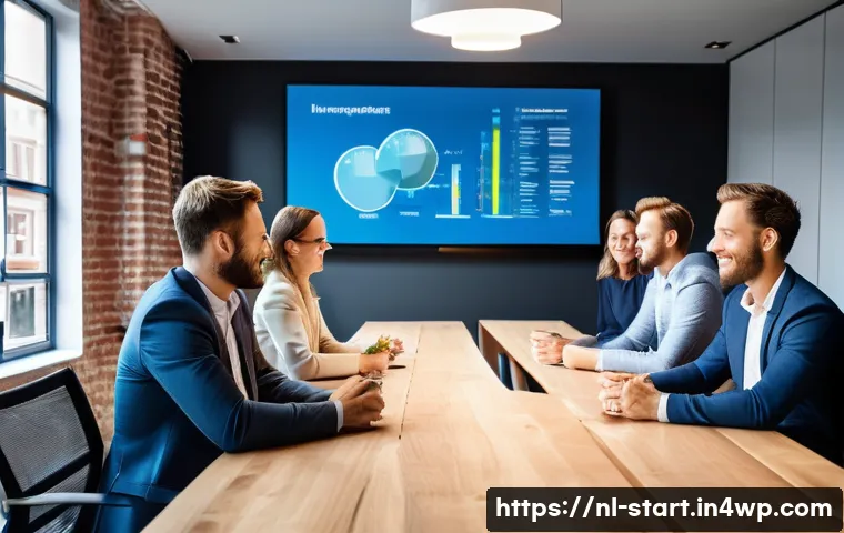 스타트업 가치 평가의 비즈니스 모델 중요성 - A modern Dutch startup office scene featuring a diverse team of young professionals gathered around ...