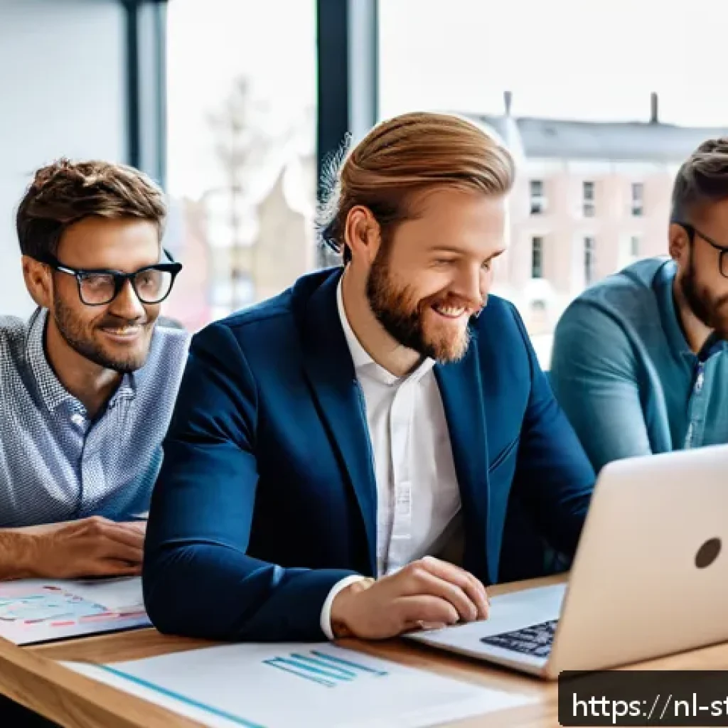 스타트업 가치 평가와 투자자 리턴 - A modern Dutch startup office environment with a diverse, experienced team collaborating around a la...