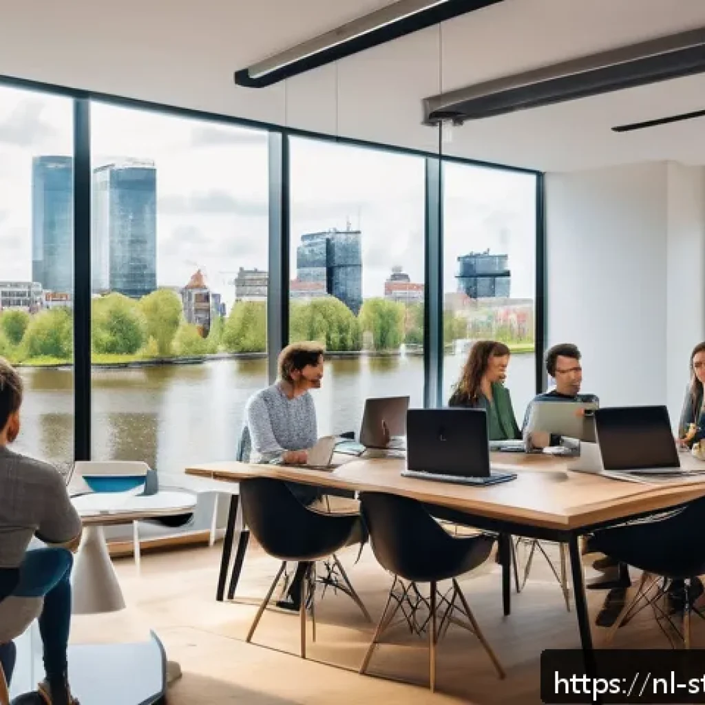 스타트업 가치 평가 시 필수 지표 - A modern Dutch startup office environment showcasing a diverse team of young professionals collabora...