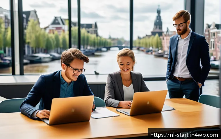 구조적 접근법으로 스타트업 가치 평가하기 - A modern Dutch startup office scene, featuring a diverse and professional team of young entrepreneur...